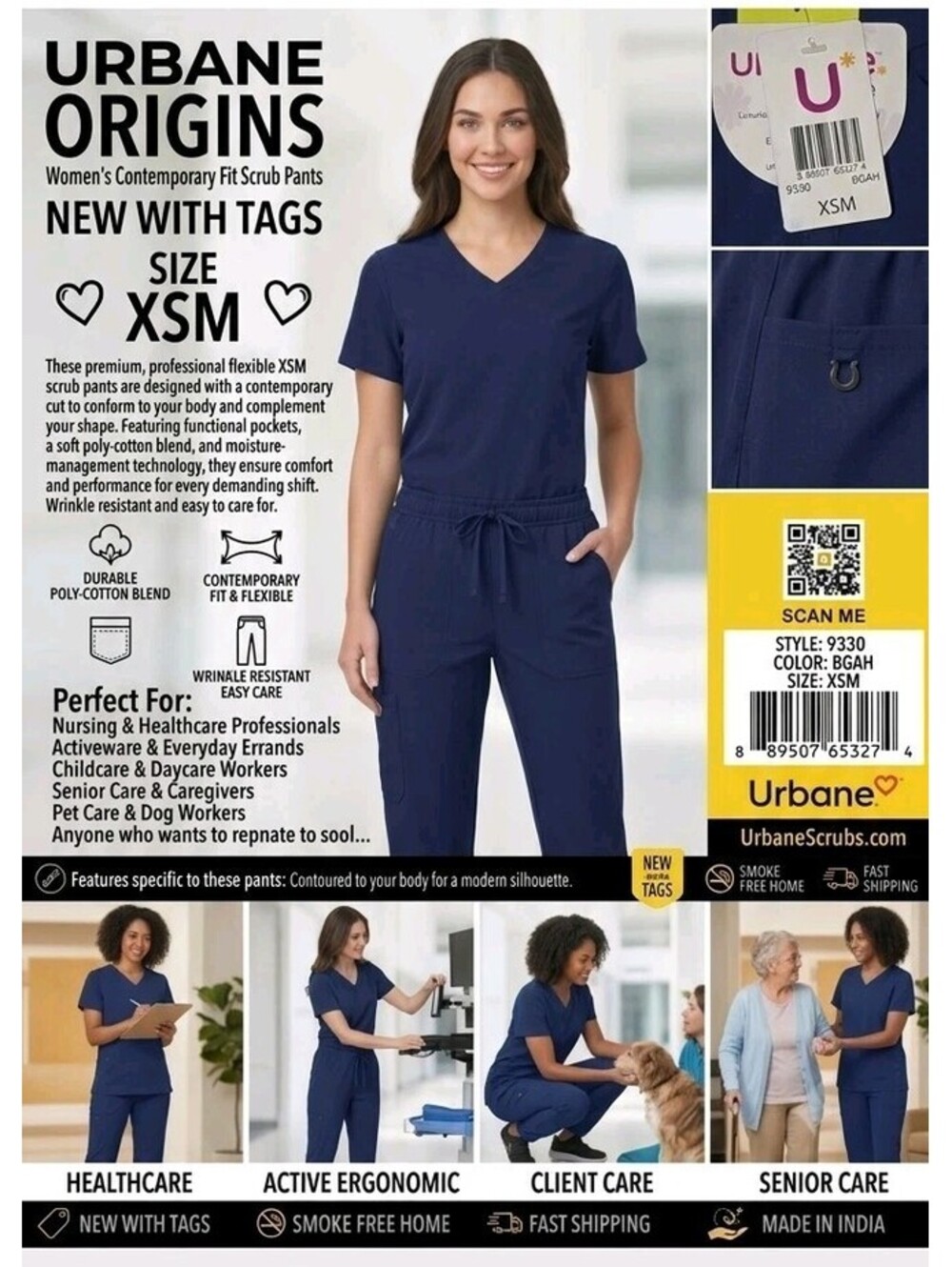 Urbane Classic Fit Scrub Pants Womens XSM Royal Blue Drawstring